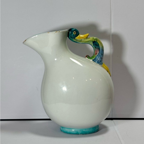 Majolica Other - VINTAGE Colorful Duck Handle Ceramic Pitcher